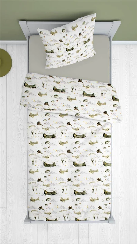 DimCol Παπλωματοθήκη Παιδική Βαμβακερή Μονή 160x240εκ. Airforce 196 White-Khaki DimCol (Ύφασμα: Βαμβάκι 100%, Χρώμα: Λευκό) - DimCol - 32110823011