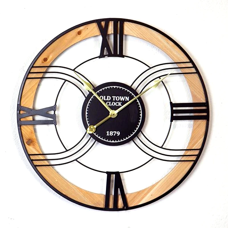 ESTHETI Ρολόι Τοίχου Μεταλλικό-Ξύλινο Μαύρο-Χρυσό-Natural 60x4,5x60εκ. ESTHETI 753-10023 (Υλικό: Ξύλο, Χρώμα: Μαύρο) - ESTHETI - 753-10023