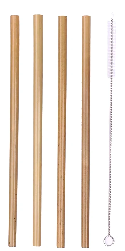 VELTIHOME Σετ 4τμχ Καλαμάκια Bamboo Ίσια 20εκ. Με Βουρτσάκι Καθαρισμού Veltihome 31400 (Υλικό: Bamboo) - VELTIHOME - 31400