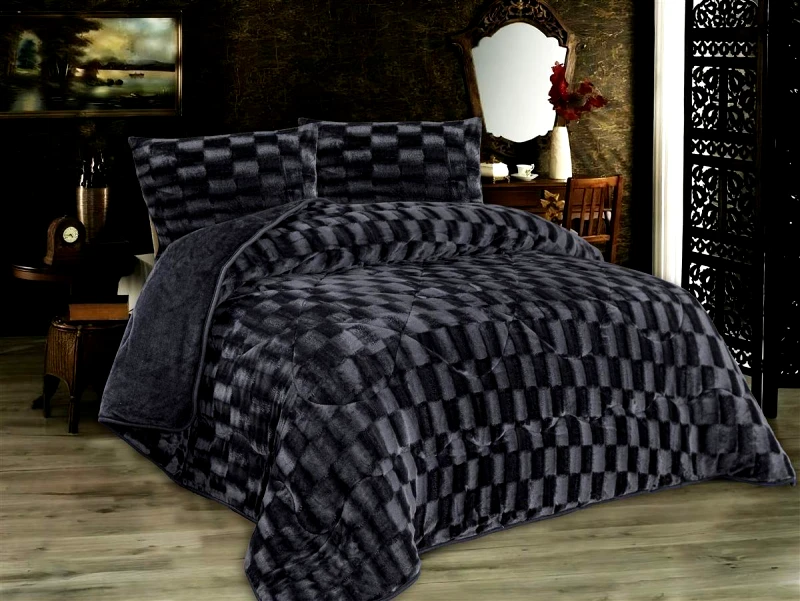 DimCol Κουβερτοπάπλωμα Fleece Μονό 160x220εκ. 1940 Grey-Black DimCol (Ύφασμα: Polyester, Χρώμα: Μαύρο) - DimCol - 33421006039