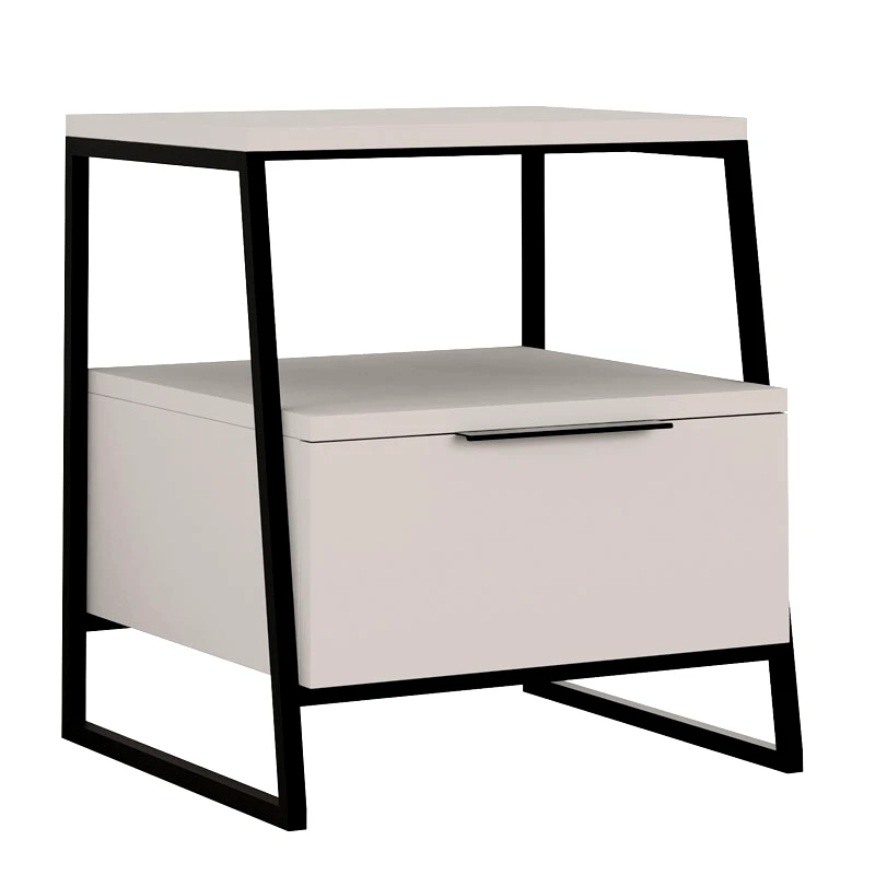 PAKO WORLD Κομοδίνο Johana pakoworld μαύρο-εκρού 45x40x50εκ (Σετ 2 Τεμάχια) - PAKO WORLD - 119-001164