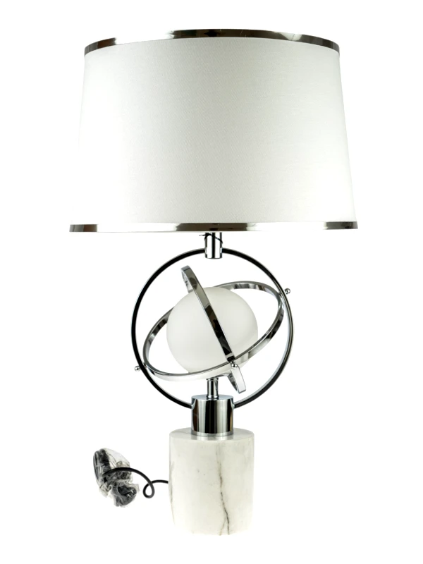 ZEN COLLECTION Φωτιστικό Επιτραπέζιο Ασημί-Λευκό Με Ρίγες & Μαρμάρινη Βάση 40x70εκ. Zen Collection 24.35.51134 (Υλικό: Μάρμαρο, Χρώμα: Λευκό) - ZEN COLLECTION - 24.35.51134