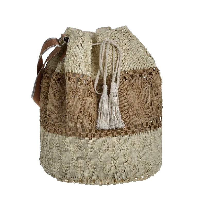 ble Τσάντα Θαλάσσης Ψάθινη Καφέ-Εκρού 28x28x38εκ. ble 5-42-097-0012 (Υλικό: Ψάθινο, Χρώμα: Εκρού ) - ble - 5-42-097-0012