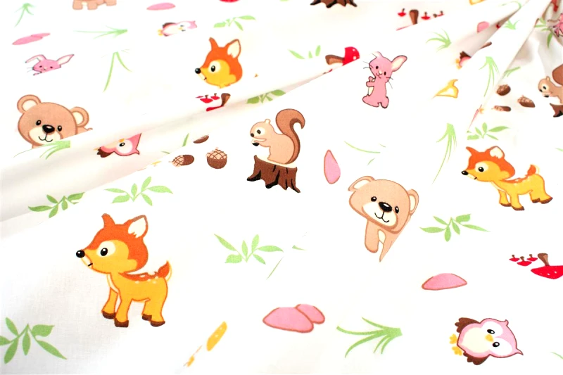 DimCol Πάνα Χασέ Βαμβακερή 80x80εκ. Forest Animals 571 White-Pink DimCol (Ύφασμα: Βαμβάκι 100%, Χρώμα: Λευκό) - DimCol - 31111328050