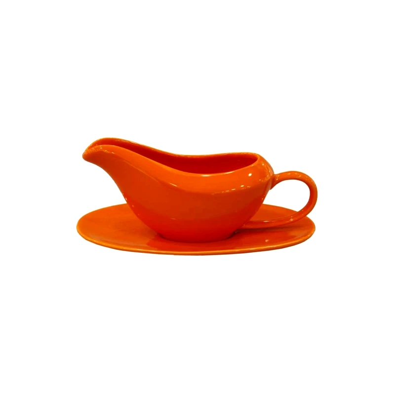 Art Et Lumiere Σαλτσιέρα Με Πιατάκι Πορσελάνης Πορτοκαλί Art Et Lumiere 170ml 06419 (Υλικό: Πορσελάνη, Χρώμα: Πορτοκαλί) - Art Et Lumiere - lumiere_06419