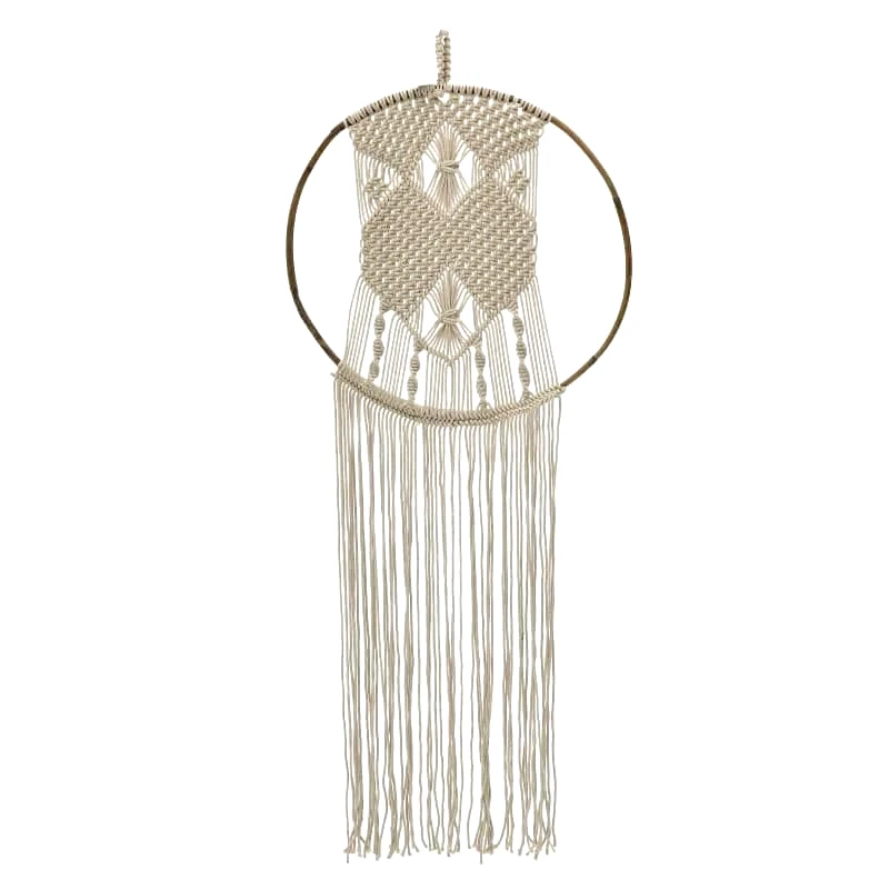 inart Διακοσμητικό Τοίχου Μακραμέ Ξύλινο Υφασμάτινο Μπεζ inart 50x120εκ. 3-70-803-0056 (Υλικό: Ξύλο, Χρώμα: Μπεζ) - inart - 3-70-803-0056