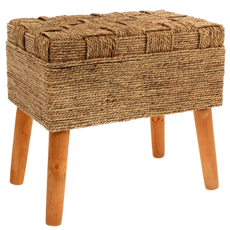 Iliadis Σκαμπώ Πλεκτό-Ξύλινο Boho Καφέ 50,5x33x47εκ. iliadis 89282 (Υλικό: Ξύλο, Χρώμα: Καφέ) - Iliadis - il_89282
