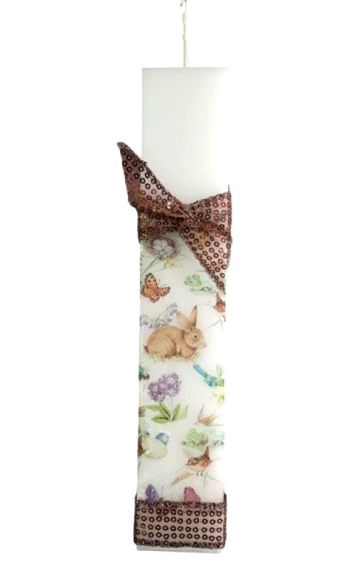 24home.gr Λαμπάδα Χειροποίητη Πλακέ Λευκή Με Decoupage Πάσχα 2,7x1,2x25εκ. 24-764 - 24home.gr - 24-764