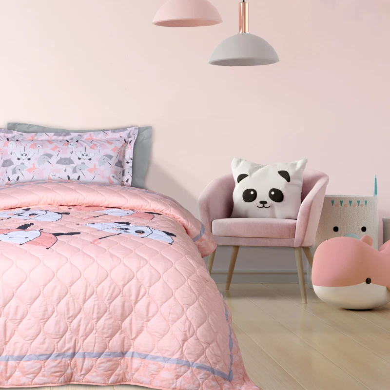 DAS KIDS Κουβερλί Microfiber Μονό 160x220εκ. Kid Line 4878 Λευκό-Ροζ-Γκρι Das Kids (Ύφασμα: Microfiber, Χρώμα: Λευκό) - DAS KIDS - 402009104878