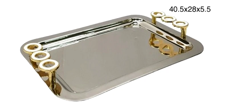 Capolavoro Δίσκος Σερβιρίσματος Ανοξείδωτος Ασημί-Χρυσός-Λευκός 40,5x25,8x5,5εκ. Capolavoro 21.000.1211 (Υλικό: Ανοξείδωτο, Χρώμα: Λευκό) - Capolavoro - 21.000.1211