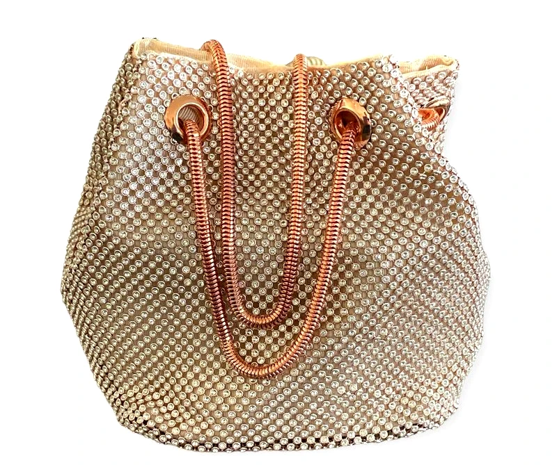 24home.gr Τσαντάκι Πουγκί Με Στρας & Αλυσίδα Ροζ-Χρυσό 18x15εκ. 24-734 - 24home.gr - 24-734