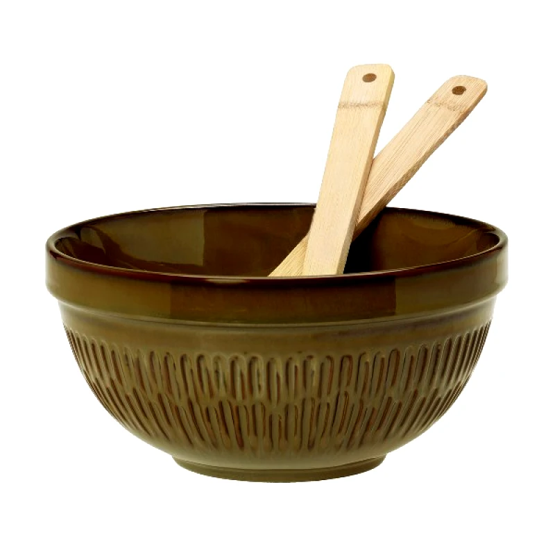 CRYSPO TRIO Σαλατιέρα Stoneware Με Σετ Κουτάλες Bamboo 23x13εκ. Cottage Dark CRYSPO TRIO 37.070.90 (Υλικό: Bamboo) - CRYSPO TRIO - 37.070.90