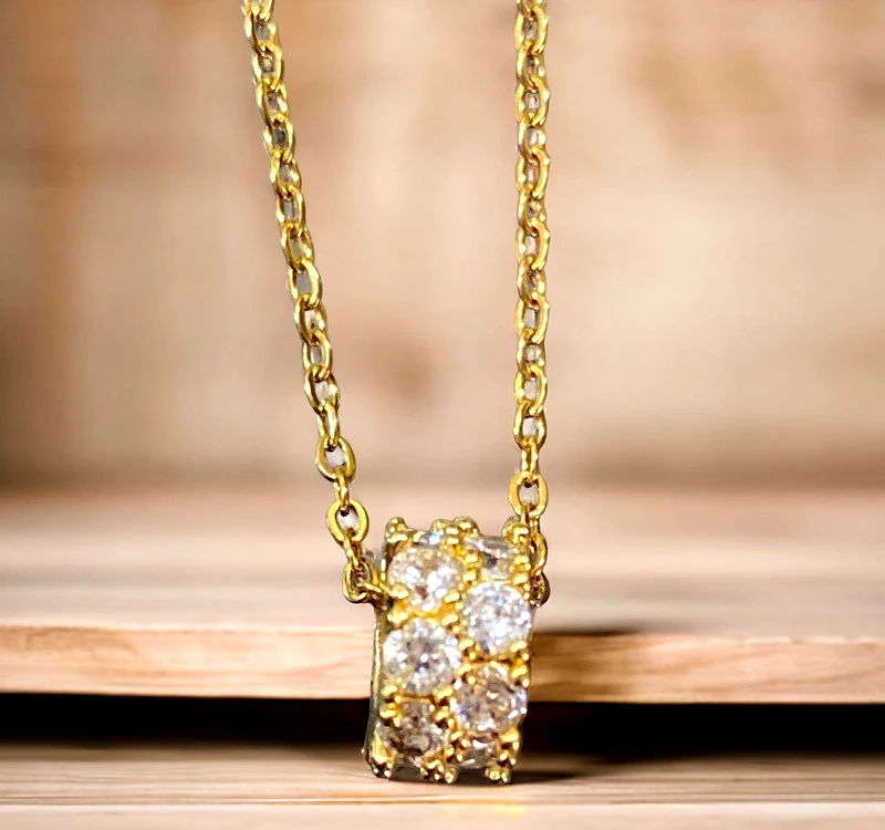 24home.gr Κολιέ Αλυσίδα Με Κύλινδρο Χρυσό & Στρας 24-701 (Υλικό: Ανοξείδωτο, Χρώμα: Χρυσό ) - 24home.gr - 24-701