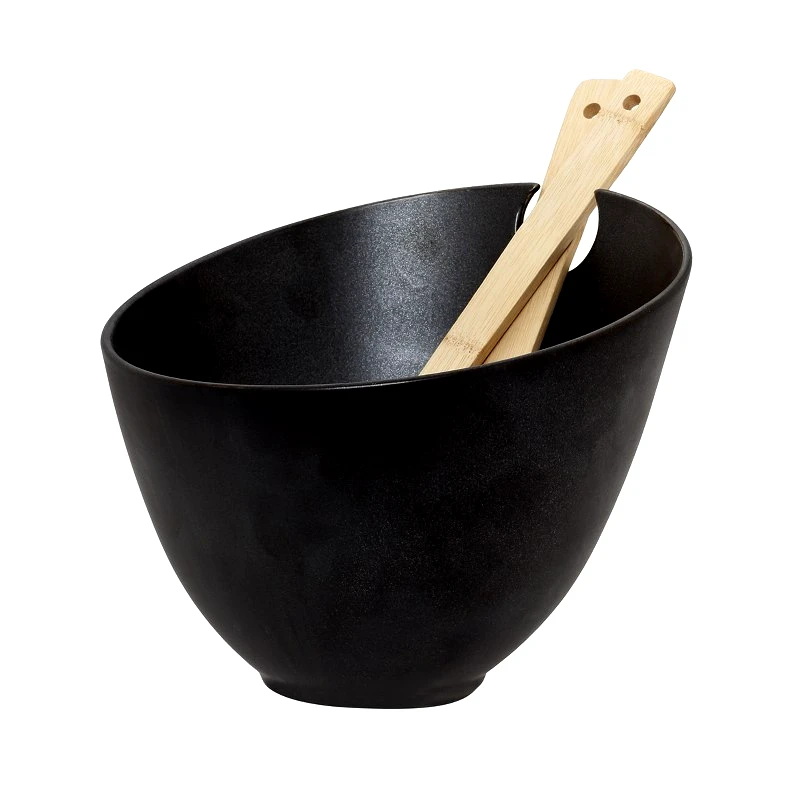 CRYSPO TRIO Σαλατιέρα Πορσελάνης Με Σετ Κουτάλες Bamboo 24x20εκ. Nero Mat CRYSPO TRIO (Υλικό: Πορσελάνη, Χρώμα: Μαύρο) - CRYSPO TRIO - nero-mat-big salad