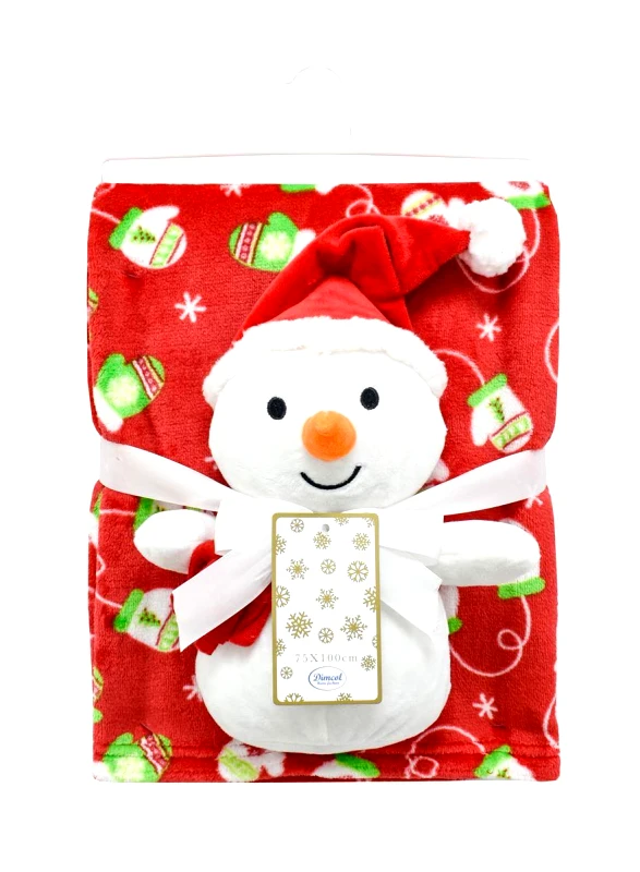 DimCol Σετ Χριστουγεννιάτικη Κουβέρτα Fleece Αγκαλιάς-Λίκνου 75x100εκ. Με Αρκουδάκι 30εκ. Snowman 27 Red Dimcol (Ύφασμα: Polyester, Χρώμα: Κόκκινο, Μέγεθος: Λίκνου) - DimCol - 31411811001