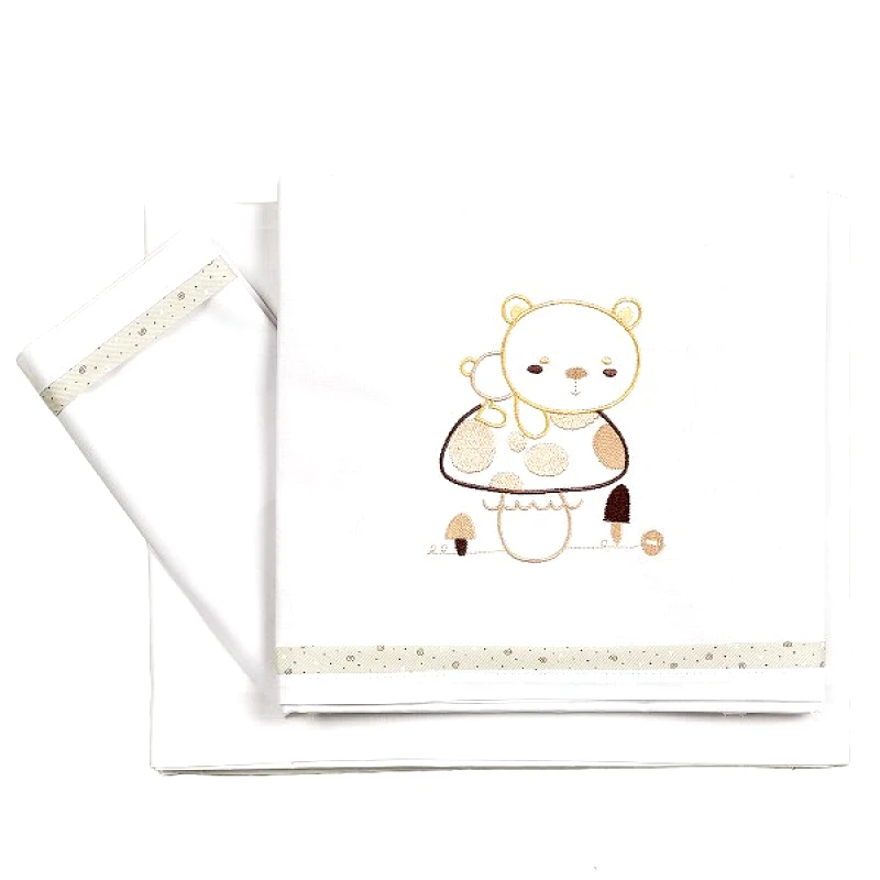 Ο Κόσμος του Μωρού Σετ Σεντόνια 3τμχ Βαμβακερά Κούνιας 100x160εκ. Bear Εκρού 20233 (Ύφασμα: Βαμβάκι 100%, Τύπος κατωσέντονου: Χωρίς Λάστιχο, Χρώμα: Λευκό, Μέγεθος: Σετ) - Ο Κόσμος του Μωρού - 5205626202332