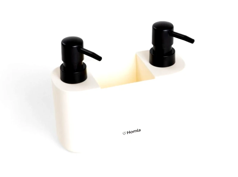 Homla Ντισπένσερ Υγρού Πιάτων Διπλό Με Θήκη Για Σφουγγάρι Πλαστικό Κρεμ-Μαύρο 16x7x14εκ. Easy Clean Homla 236088 (Υλικό: Πλαστικό) - Homla - 236088