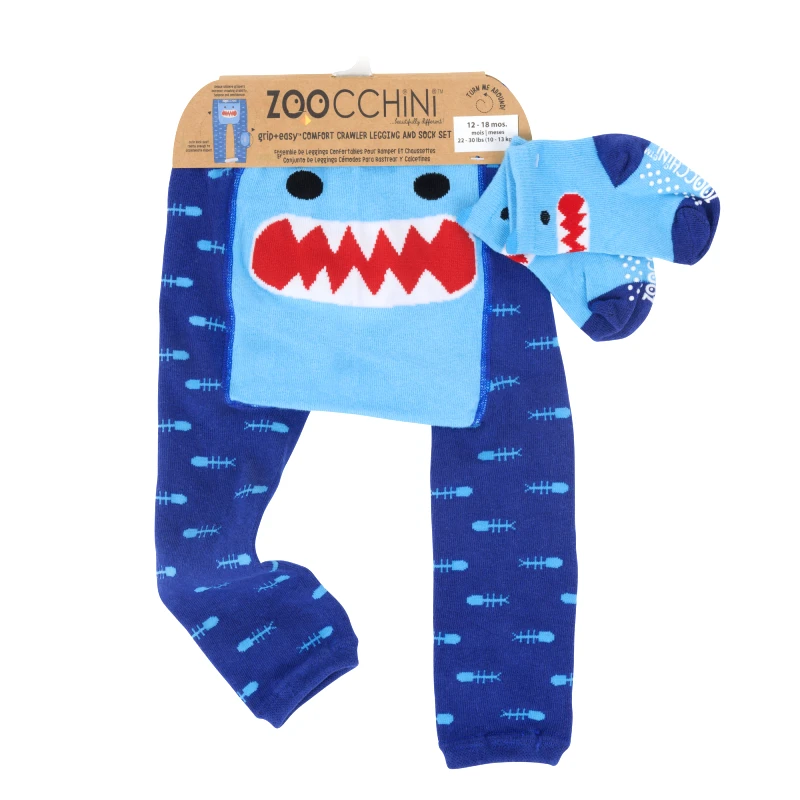 Zoocchini Σετ Παντελόνι & Κάλτσες Grip Easy Crawler Sherman the Shark 12-18 Μηνών Zoocchini ZOO12501-12m-18m (Μέγεθος: 12-18 Μηνών) - Zoocchini - ZOO12501-12m-18m