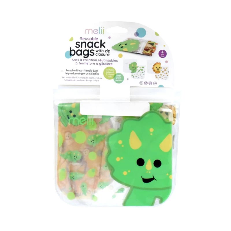 Melii Σετ 4τμχ Επαναχρησιμοποιούμενα Τσαντάκια Για Σνακ 20x20εκ. Dino-Lion Melii MEL21230 - Melii - MEL21230