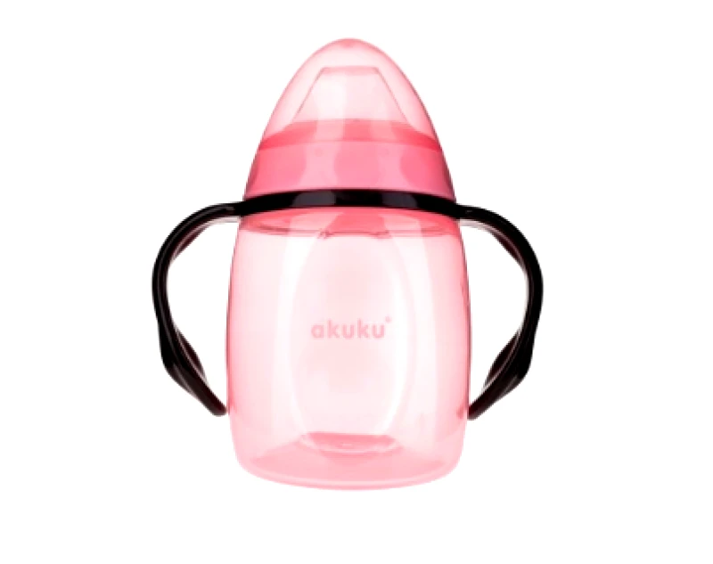 akuku Εκπαιδευτικό Ποτηράκι Με Χερούλια Ροζ 280ml akuku A0429 (Υλικό: Σιλικόνη, Χρώμα: Ροζ) - akuku - A0429