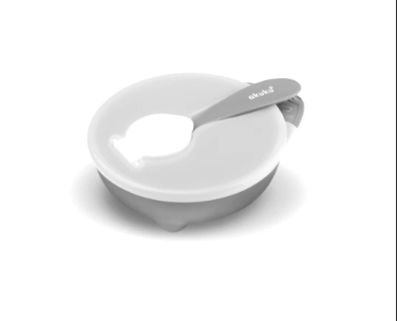 akuku Σετ 2τμχ Μπωλ Με Καπάκι Και Κουταλάκι Πλαστικό Γκρι-Λευκό akuku A0425 (Υλικό: Πλαστικό, Χρώμα: Λευκό) - akuku - A0425