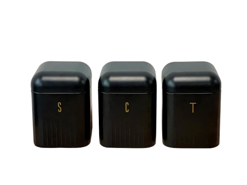 CRYSPO TRIO Βάζο Κουζίνας Σετ 3τμχ Coffee-Sugar-Tea Μεταλλικό 11,5εκ. Altra Black Cryspo Trio 18.004.03 (Υλικό: Μεταλλικό, Χρώμα: Μαύρο) - CRYSPO TRIO - 18.004.03