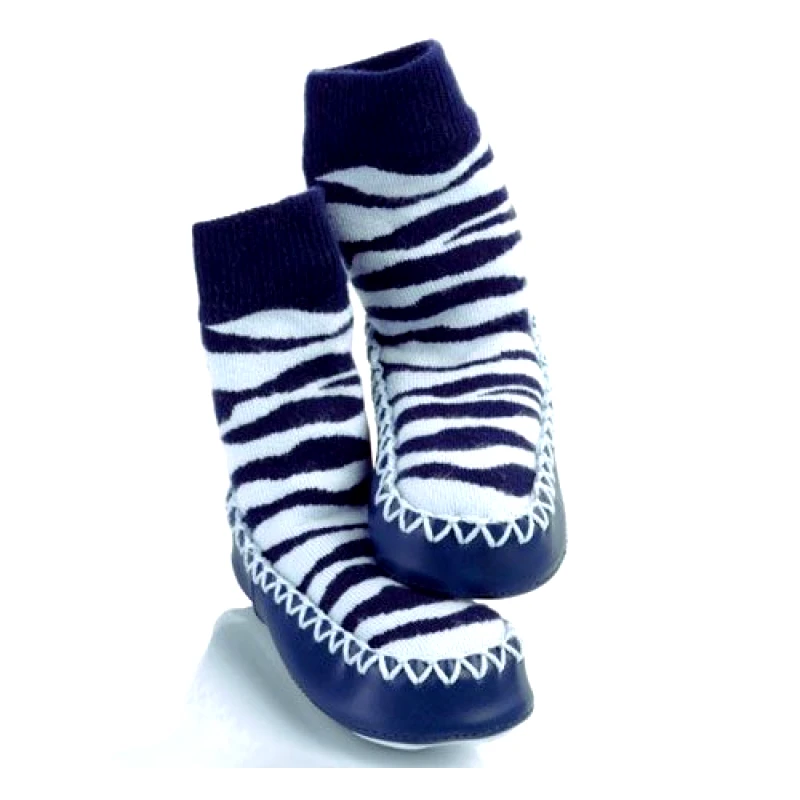 Sock ons Καλτσοπαντόφλες Βαμβακερές 18-24 Μηνών Mocc ons Blue Zebra Sock Ons MO18 (Ύφασμα: Βαμβάκι 100%, Χρώμα: Λευκό, Μέγεθος: 18-24 Μηνών) - Sock ons - MO18-ZEBRA