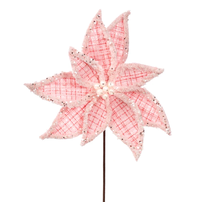 Iliadis Χριστουγεννιάτικο Κλαδί Αλεξανδρινό Ροζ Καρώ Glitter 60εκ. iliadis 90436 (Σετ 6 Τεμάχια) (Χρώμα: Ροζ) - Iliadis - il_90436