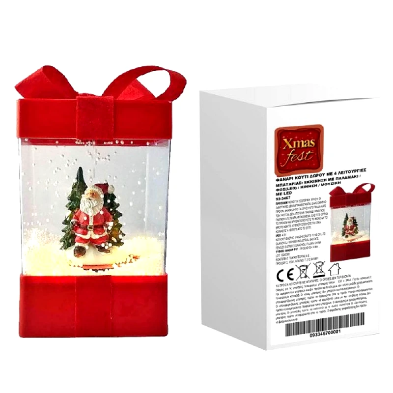 Xmas fest Χριστουγεννιάτικο Φανάρι-Κουτί Led Άγιος Βασίλης-Χιόνι 13x13x21εκ. Xmas fest 93-3467 - Xmas fest - 93-3467
