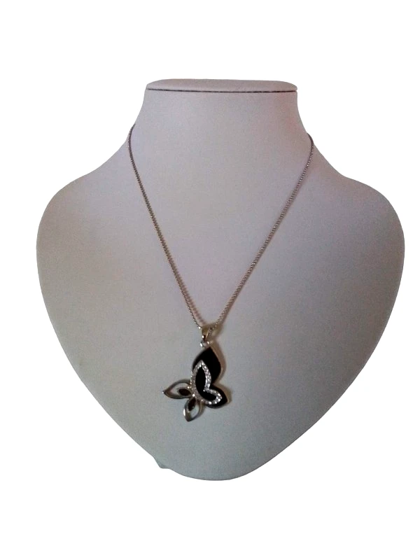 24home.gr Κολιέ Αλυσίδα Πεταλούδα Ασημί-Μαύρη & Στρας 25εκ. 19958-5 (Χρώμα: Μαύρο) - 24home.gr - 19958-5