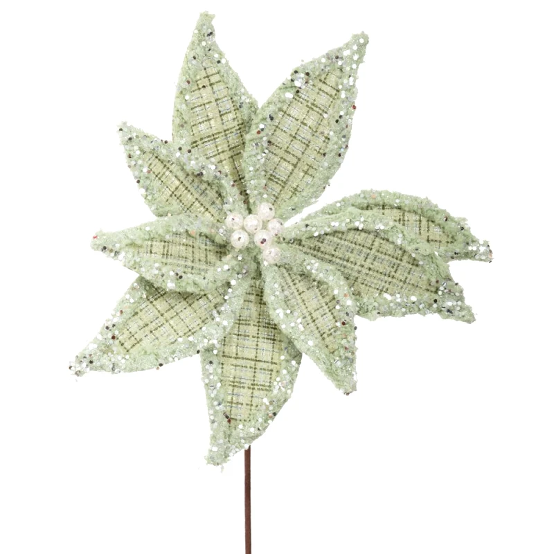 Iliadis Χριστουγεννιάτικο Κλαδί Αλεξανδρινό Καρώ Πράσινο-Ασημί Με Glitter 60εκ. iliadis 90435 (Σετ 6 Τεμάχια) (Χρώμα: Πράσινο ) - Iliadis - il_90435