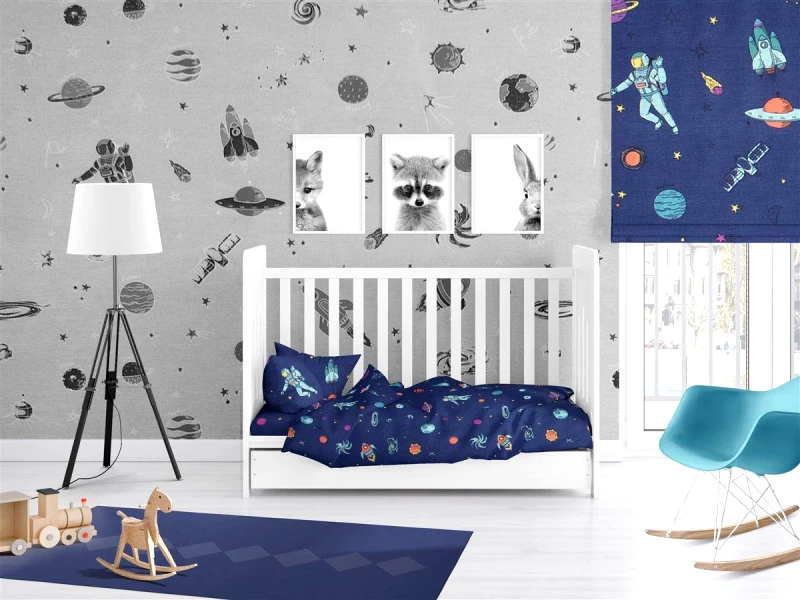 DimCol Σετ Σεντόνια 3τμχ Βαμβακερά Κούνιας 120x160εκ. Space 189 Blue DimCol (Ύφασμα: Βαμβάκι 100%, Τύπος κατωσέντονου: Χωρίς Λάστιχο, Χρώμα: Μπλε, Μέγεθος: Σετ) - DimCol - 31112221005