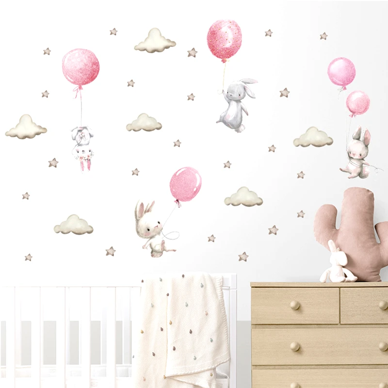Sipo Αυτοκόλλητα Τοίχου Bunny Balloons Pink 76x115εκ. Sipo SIP-WS63028 - Sipo - SIP-WS63028