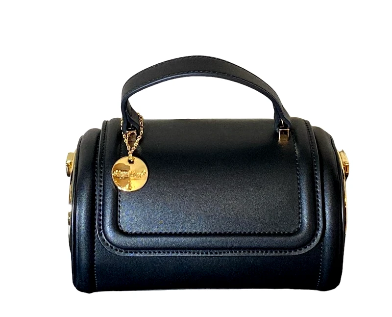 24home.gr Τσαντάκι Δερματίνης Βαρελάκι Μαύρο-Χρυσό 20,5x12,5x12,5/20εκ. 24-719 (Χρώμα: Μαύρο, Υλικό: Δερματίνη) - 24home.gr - 24-719