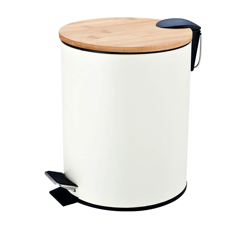 sealskin Καλάθι Απορριμμάτων Οβάλ 5L Soft Close Μεταλλικός Λευκό Με Μπαμπού Καπάκι 20,5x23x26εκ. MRShome DS-8930Β01 (Υλικό: Μεταλλικό, Χρώμα: Λευκό) - sealskin - sl-DS-8930Β01