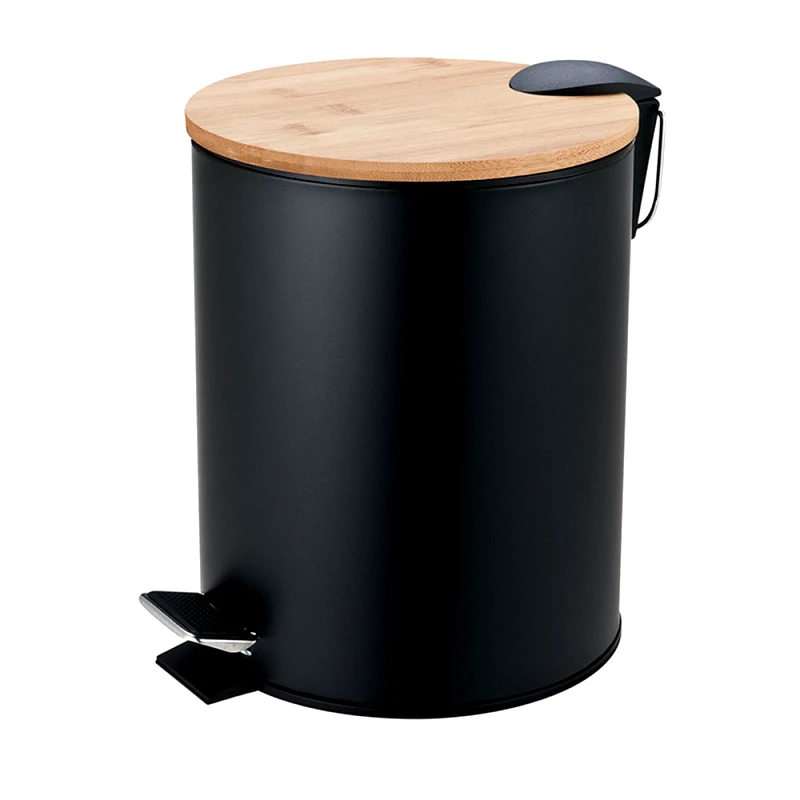 sealskin Καλάθι Απορριμμάτων Οβάλ 5L Soft Close Μεταλλικός Μαύρος Με Μπαμπού Καπάκι 20,5x23x26εκ. MRShome DS-8938B06 (Υλικό: Μεταλλικό, Χρώμα: Μαύρο) - sealskin - sl-DS-8938B06