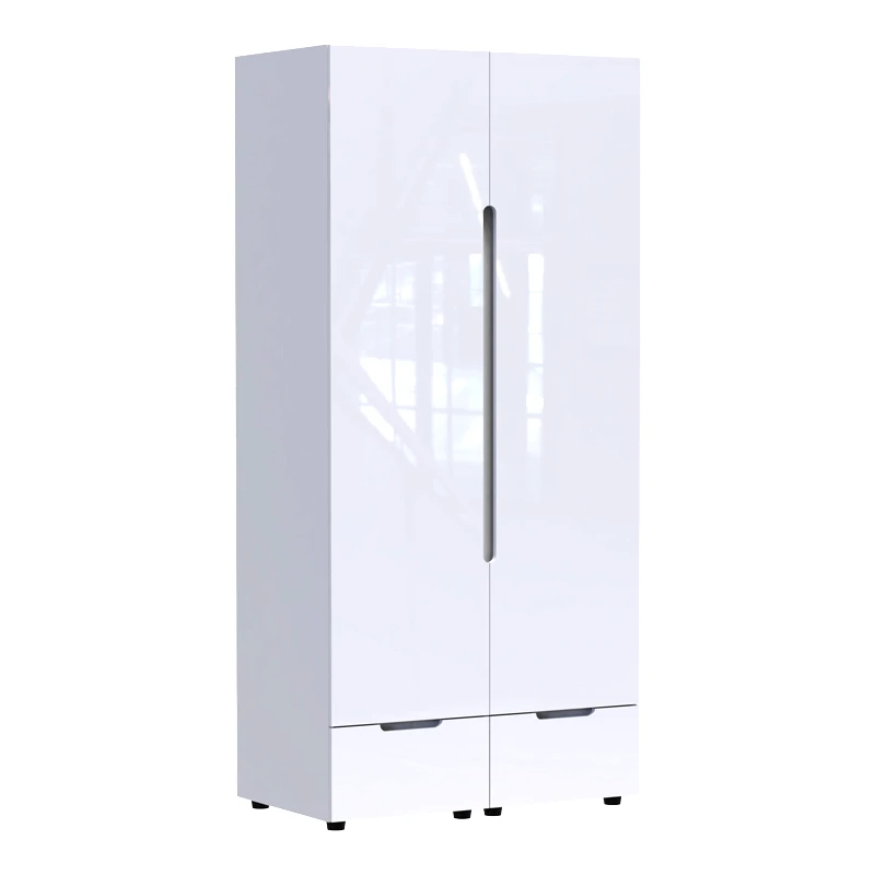 PAKO WORLD Ντουλάπα δίφυλλη Afina pakoworld mdf σε λευκή glossy απόχρωση 100x57x213εκ - PAKO WORLD - 361-000017