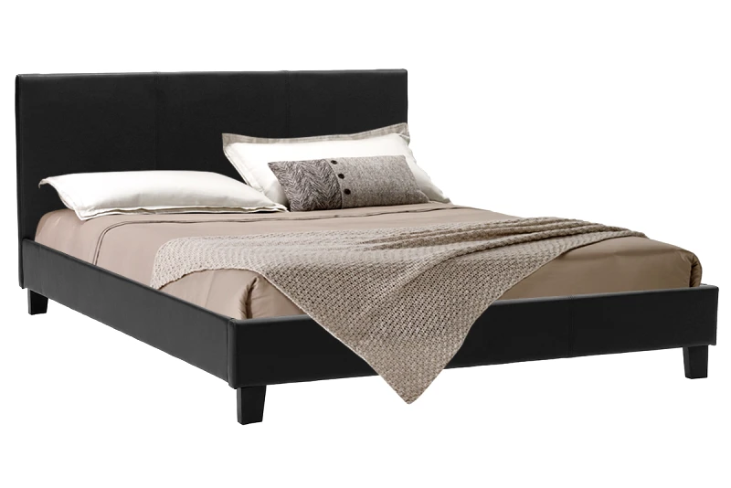 PAKO WORLD Κρεβάτι Nevil pakoworld διπλό 150x200 PU χρώμα μαύρο ματ - PAKO WORLD - 006-000015