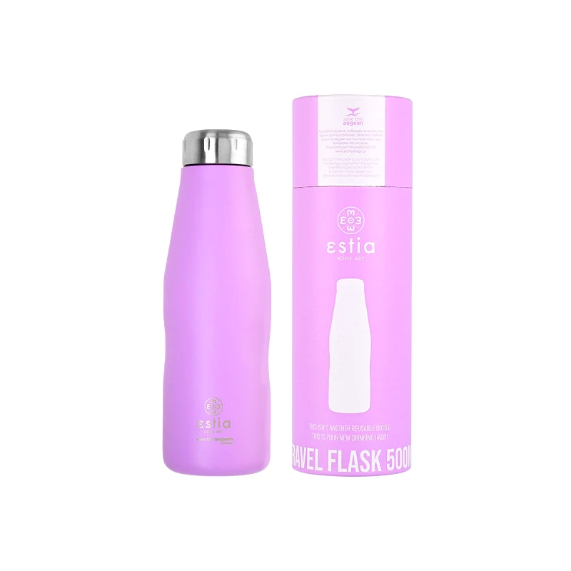 estia Θερμός-Μπουκάλι Ανοξείδωτο Lavender Purple Flask Save The Aegean Estia 500ml-7x7x22,3εκ. 01-7805 (Υλικό: Ανοξείδωτο, Χρώμα: Μωβ) - estia - 01-7805