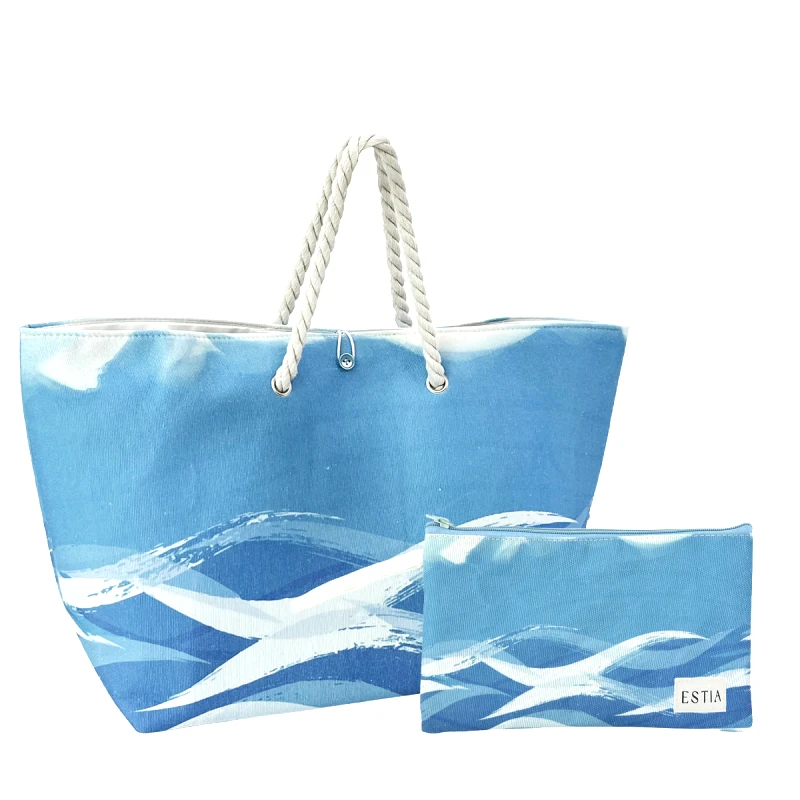 estia Τσάντα Θαλάσσης Με Τσαντάκι Polyester 63x36x20εκ. Tranquil Tides Estia 00-30445 (Ύφασμα: Polyester, Χρώμα: Μπλε) - estia - 00-30445
