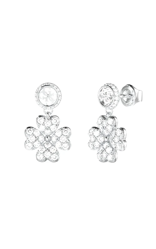 GUESS GUESS STEEL LOVE BITES JUBE06045JWRHT/U Σκουλαρίκια Ασημένια Κρεμαστό Τετράφυλλο Με Πέτρες