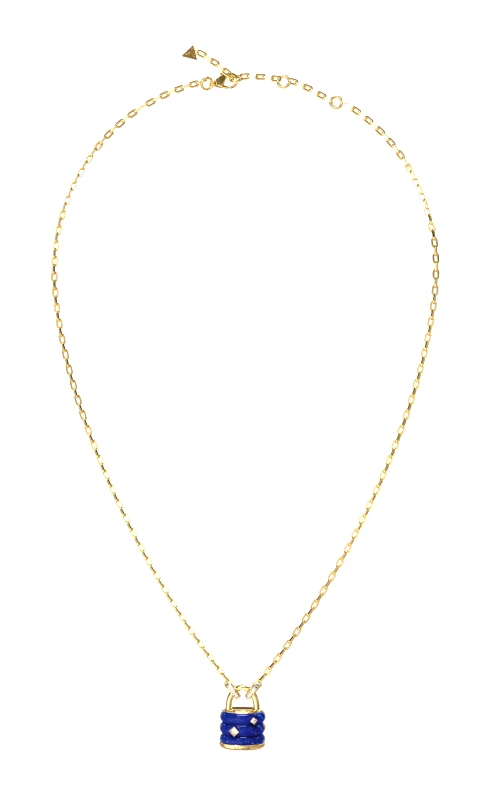 GUESS GUESS STEEL GUESS MY SECRET JUBN05411JWYGBLT/U Κολιέ Χρυσό Με Μπλε Λουκέτο Με Πέτρες