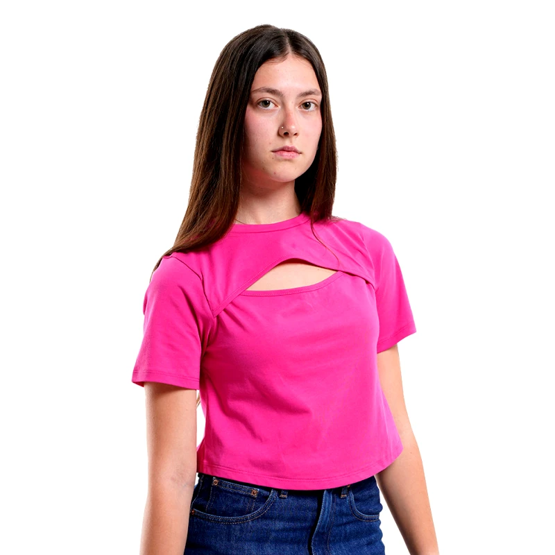 KENDALL & KYLIE KENDALL & KYLIE W Crop Open Cut T-Shirt (9000149602_69368)