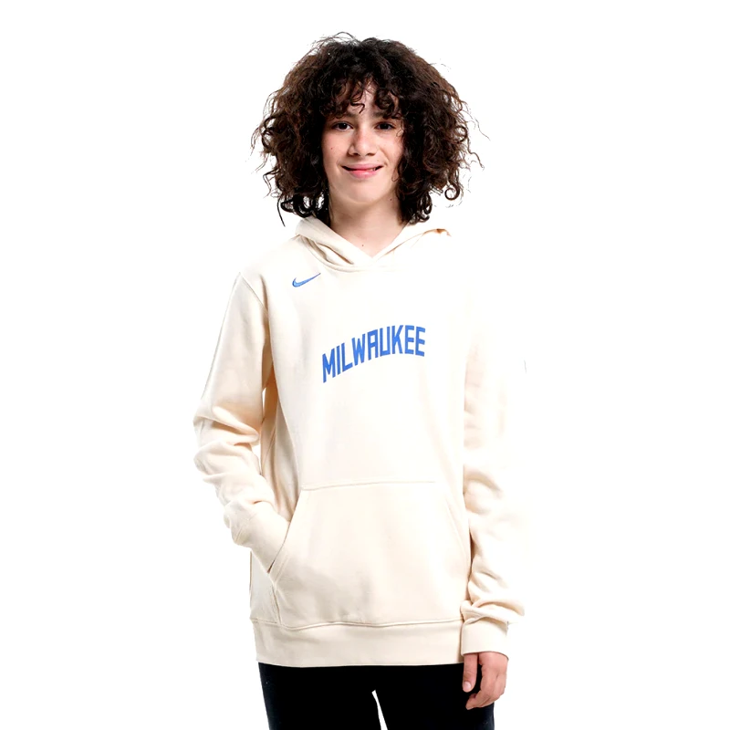 NBA Nike NBA Milwaukee Bucks City Edition Club Fleece Παιδική Μπλούζα με Kουκούλα (9000176919_31685)