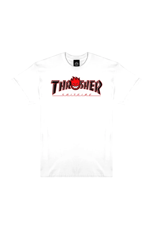 THRASHER THRASHER T-Shirts THRASHER X SPITFIRE-BIG HEAD OUTLINE - WHITE-311671-WHITE