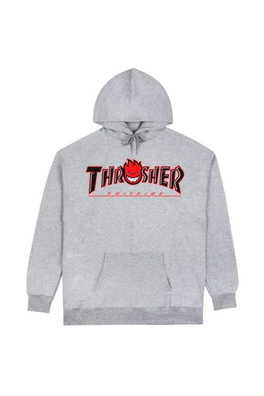 THRASHER THRASHER Φούτερ με Κουκούλα THRASHER X SPITFIRE-BIG HEAD OUTLINE - GREY-315076-GREY