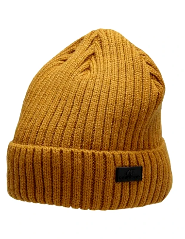4f 4F Beanie Ανδρικός Σκούφος με Rib Πλέξη σε Κίτρινο χρώμα H4Z22-CAM009-71S