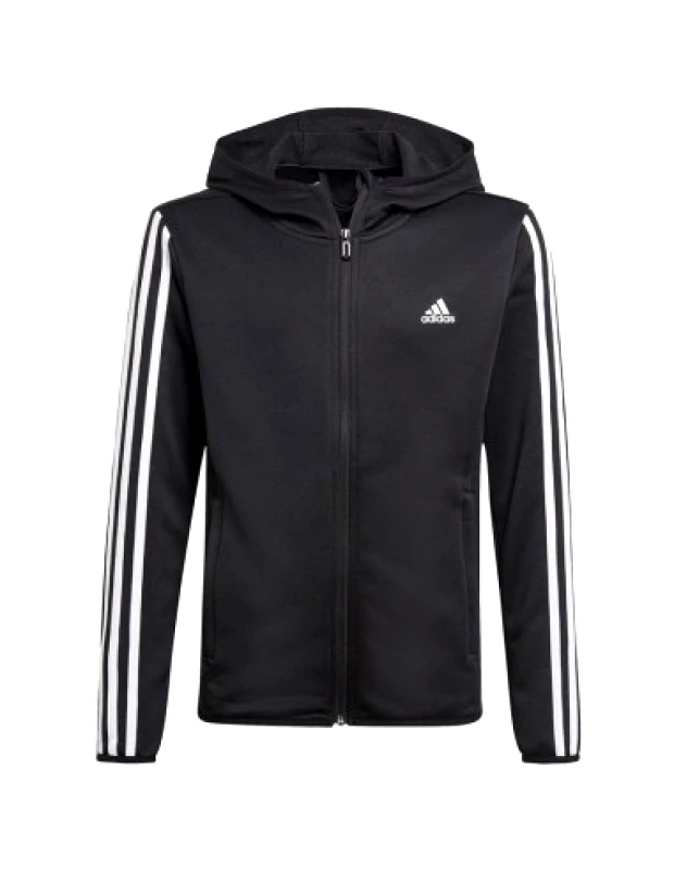 adidas performance Adidas Αθλητική Παιδική Ζακέτα Φούτερ με Κουκούλα Μαύρη 3-Stripes GE0663