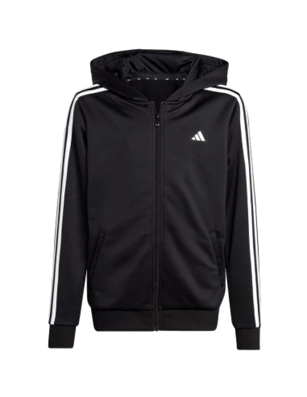 adidas performance Adidas Αθλητική Παιδική Ζακέτα Φούτερ με Κουκούλα Μαύρη 3 Stripes HY1102