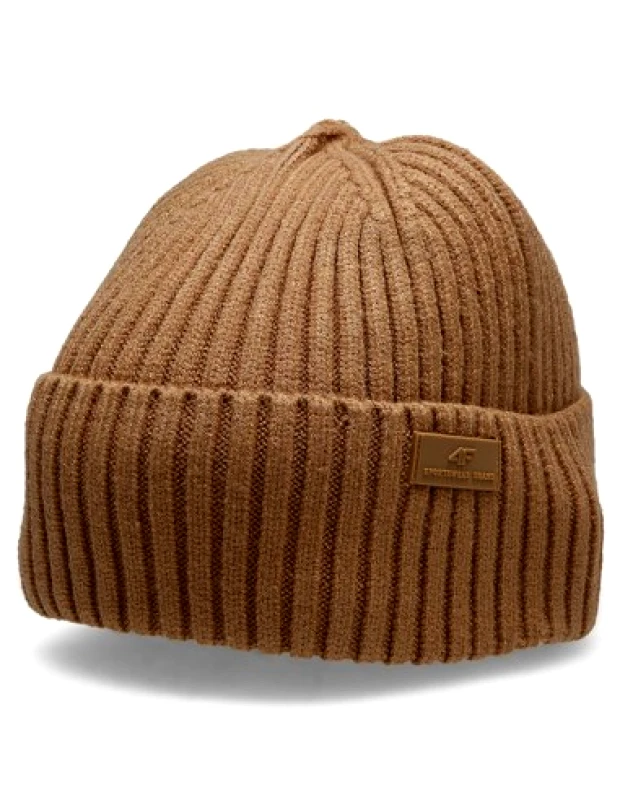 4f 4F Beanie Ανδρικός Σκούφος με Rib Πλέξη σε Μπεζ χρώμα H4Z22-CAM003-82S
